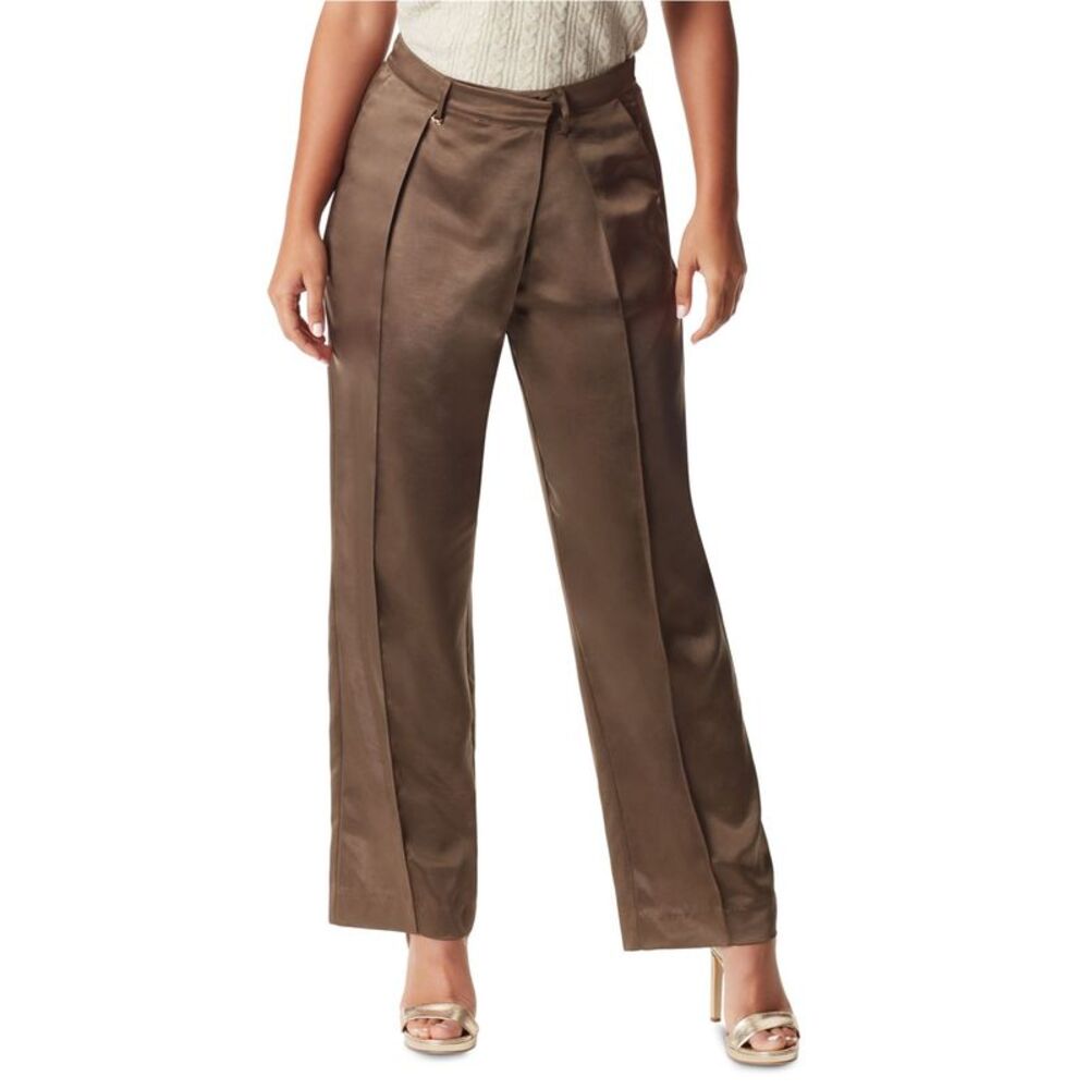 Sam Edelman Womens Devyn Satin Crossover Straight Leg Casual Pants, Brown, 12...